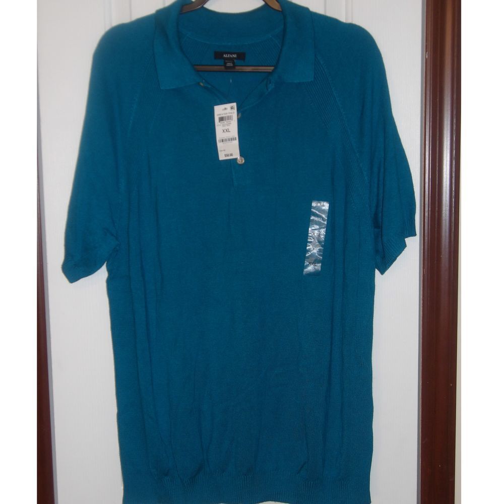 Alfani Teal Blue Sweater Polo Short Sleeve Knit Casual Pullover XXL